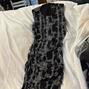 Nicole Miller Black and White Abstract Midi Dress